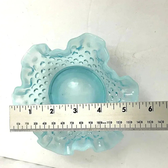 VTG Fenton Ruffled Blue Hobnail Glass Candy Dish Crimped Edges Home Decor - Picture 3 of 16